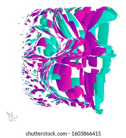 Abstract futuristic shape made of small particle explosion. Optical art geometric  background with high speed of motion. Futuristic vector illustration isolated on white