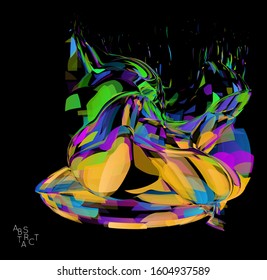 Abstract futuristic shape made of small transparent particle explosion. Optical art geometric  background with high speed of motion. Futuristic vector illustration isolated on black