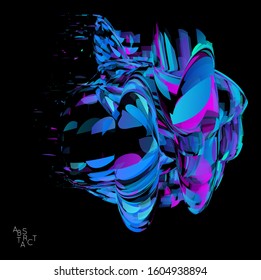 Abstract futuristic shape made of small transparent particle explosion. Optical art geometric  background with high speed of motion. Futuristic vector illustration isolated on black