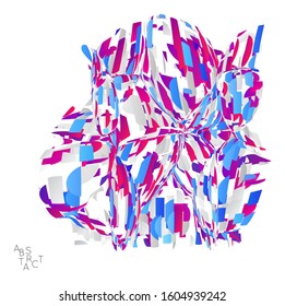 Abstract futuristic shape made of small particle explosion. Optical art geometric  background with high speed of motion. Futuristic vector illustration isolated on white