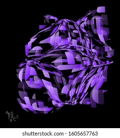 Abstract futuristic shape made of small transparent particle explosion. Optical art geometric  background with high speed of motion. Futuristic vector illustration isolated on black
