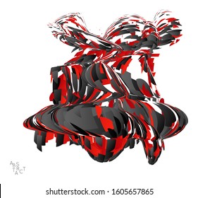 Abstract futuristic shape made of small particle explosion. Optical art geometric  background with high speed of motion. Futuristic vector illustration isolated on white