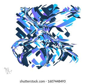 Abstract futuristic shape made of small particle explosion. Optical art geometric  background with high speed of motion. Futuristic vector illustration isolated on white