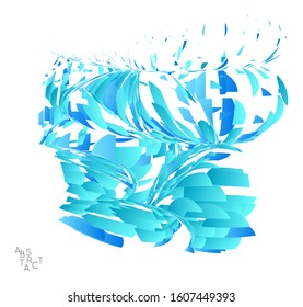 Abstract futuristic shape made of small particle explosion. Optical art geometric  background with high speed of motion. Futuristic vector illustration isolated on white