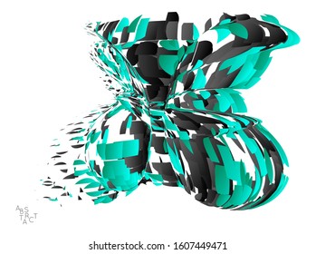 Abstract futuristic shape made of small particle explosion. Optical art geometric  background with high speed of motion. Futuristic vector illustration isolated on white