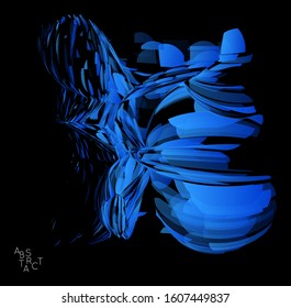 Abstract futuristic shape made of small transparent particle explosion. Optical art geometric  background with high speed of motion. Futuristic vector illustration isolated on black