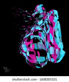 Abstract futuristic shape made of small transparent particle explosion. Optical art geometric  background with high speed of motion. Futuristic vector illustration isolated on black