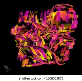 Abstract futuristic shape made of small transparent particle explosion. Optical art geometric  background with high speed of motion. Futuristic vector illustration isolated on black