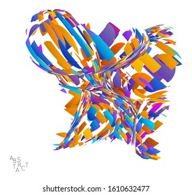 Abstract futuristic shape made of small particle explosion. Optical art geometric  background with high speed of motion. Futuristic vector illustration isolated on white