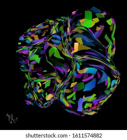 Abstract futuristic shape made of small transparent particle explosion. Optical art geometric  background with high speed of motion. Futuristic vector illustration isolated on black