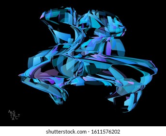 Abstract futuristic shape made of small transparent particle explosion. Optical art geometric  background with high speed of motion. Futuristic vector illustration isolated on black
