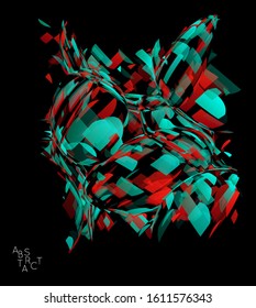 Abstract futuristic shape made of small transparent particle explosion. Optical art geometric  background with high speed of motion. Futuristic vector illustration isolated on black