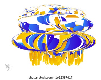 Abstract futuristic shape made of small particle explosion. Optical art geometric  background with high speed of motion. Futuristic vector illustration isolated on white