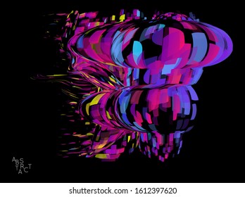 Abstract futuristic shape made of small transparent particle explosion. Optical art geometric  background with high speed of motion. Futuristic vector illustration isolated on black