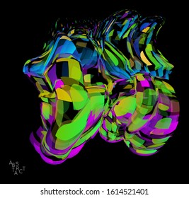 Abstract futuristic shape made of small transparent particle explosion. Optical art geometric  background with high speed of motion. Futuristic vector illustration isolated on black