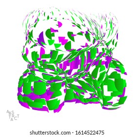 Abstract futuristic shape made of small particle explosion. Optical art geometric  background with high speed of motion. Futuristic vector illustration isolated on white