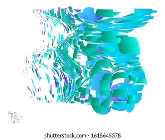 Abstract futuristic shape made of small particle explosion. Optical art geometric  background with high speed of motion. Futuristic vector illustration isolated on white
