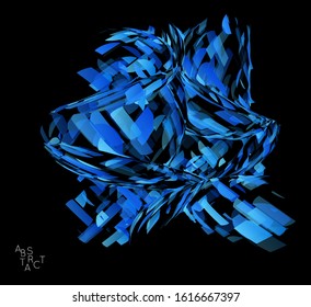 Abstract futuristic shape made of small transparent particle explosion. Optical art geometric  background with high speed of motion. Futuristic vector illustration isolated on black