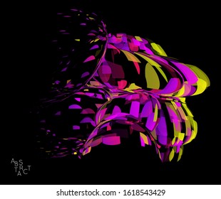 Abstract futuristic shape made of small transparent particle explosion. Optical art geometric  background with high speed of motion. Futuristic vector illustration isolated on black