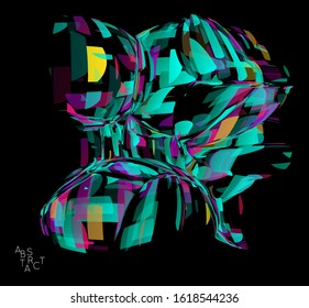 Abstract futuristic shape made of small transparent particle explosion. Optical art geometric  background with high speed of motion. Futuristic vector illustration isolated on black