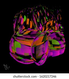 Abstract futuristic shape made of small transparent particle explosion. Optical art geometric  background with high speed of motion. Futuristic vector illustration isolated on black