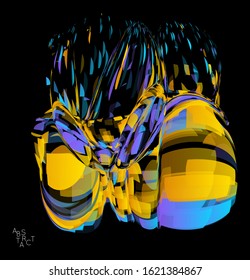 Abstract futuristic shape made of small transparent particle explosion. Optical art geometric  background with high speed of motion. Futuristic vector illustration isolated on black