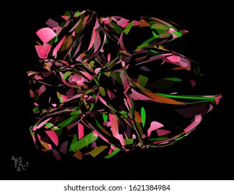 Abstract futuristic shape made of small transparent particle explosion. Optical art geometric  background with high speed of motion. Futuristic vector illustration isolated on black