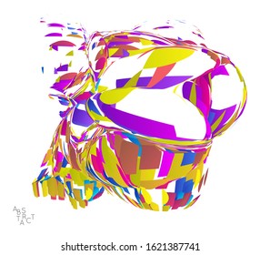 Abstract futuristic shape made of small particle explosion. Optical art geometric  background with high speed of motion. Futuristic vector illustration isolated on white