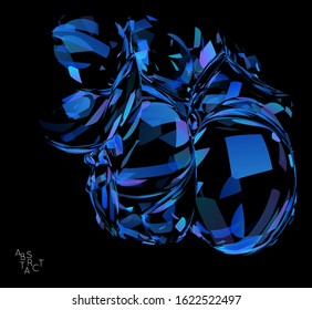 Abstract futuristic shape made of small transparent particle explosion. Optical art geometric  background with high speed of motion. Futuristic vector illustration isolated on black