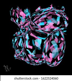 Abstract futuristic shape made of small transparent particle explosion. Optical art geometric  background with high speed of motion. Futuristic vector illustration isolated on black