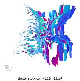 Abstract futuristic shape made of small particle explosion. Optical art geometric  background with high speed of motion. Futuristic vector illustration isolated on white