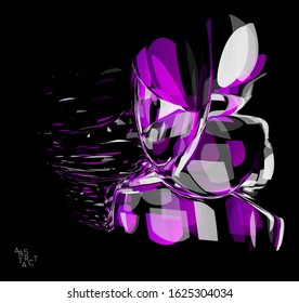 Abstract futuristic shape made of small transparent particle explosion. Optical art geometric  background with high speed of motion. Futuristic vector illustration isolated on black