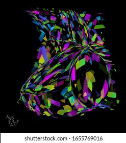 Forma abstracta futurista hecha de una pequeña explosión transparente de partículas. Fondo geométrico de arte óptico con alta velocidad de movimiento. Ilustración vectorial futurista aislada en negro
