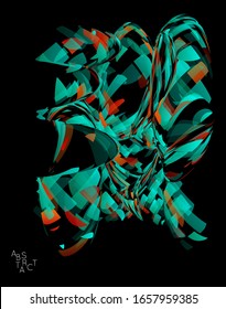 Forma abstracta futurista hecha de una pequeña explosión transparente de partículas. Fondo geométrico de arte óptico con alta velocidad de movimiento. Ilustración vectorial futurista aislada en negro
