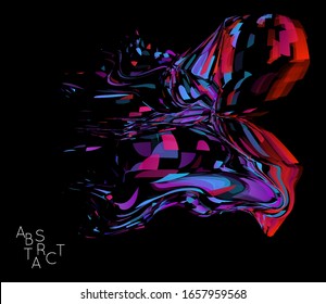 Abstract futuristic shape made of small transparent particle explosion. Optical art geometric  background with high speed of motion. Futuristic vector illustration isolated on black