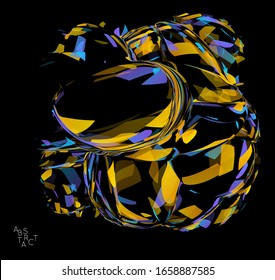 Forma abstracta futurista hecha de una pequeña explosión transparente de partículas. Fondo geométrico de arte óptico con alta velocidad de movimiento. Ilustración vectorial futurista aislada en negro