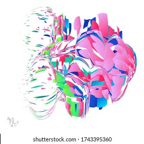 Abstract futuristic shape made of small particle explosion. Optical art geometric  background with high speed of motion. Futuristic vector illustration isolated on white