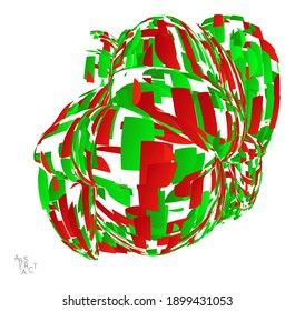 Abstract futuristic shape made of small particle explosion. Optical art geometric  background with high speed of motion. Futuristic vector illustration isolated on white background 