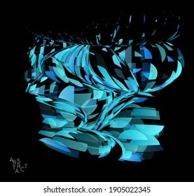 Abstract futuristic shape made of small transparent particle explosion. Optical art geometric  background with high speed of motion. Futuristic vector illustration isolated on black