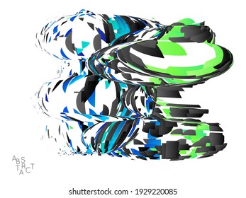 Abstract futuristic shape made of small particle explosion. Optical art geometric  background with high speed of motion. Futuristic vector illustration isolated on white