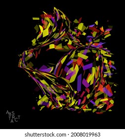 Abstract futuristic shape made of small transparent particle explosion. Optical art geometric  background with high speed of motion. Futuristic vector illustration isolated on black
