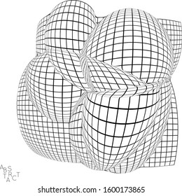 Abstract futuristic shape with visual distortion effect. 3D wire frame model of virus cell. Science biology research concept. Black and white architectural mesh digital drawing.