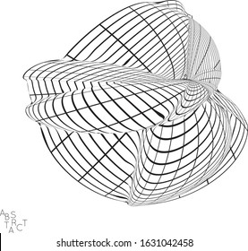 Abstract futuristic shape with visual distortion effect. 3D wire frame model of virus cell. Science biology research concept. Black and white architectural mesh digital drawing.