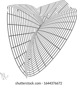 Abstract futuristic shape with visual distortion effect. 3D wire frame model of virus cell. Science biology research concept. Black and white architectural mesh digital drawing.