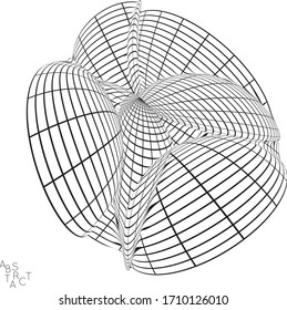 Abstract futuristic shape with visual distortion effect. 3D wire frame model of virus cell. Science biology research concept. Black and white architectural mesh digital drawing.