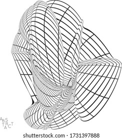 Abstract futuristic shape with visual distortion effect. 3D wire frame model of virus cell. Science biology research concept. Black and white architectural mesh digital drawing.