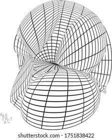 Abstract futuristic shape with visual distortion effect. 3D wire frame model of virus cell. Science biology research concept. Black and white architectural mesh digital drawing.