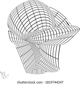 Abstract futuristic shape with visual distortion effect. 3D wire frame model of virus cell. Science biology research concept. Black and white architectural mesh digital drawing.