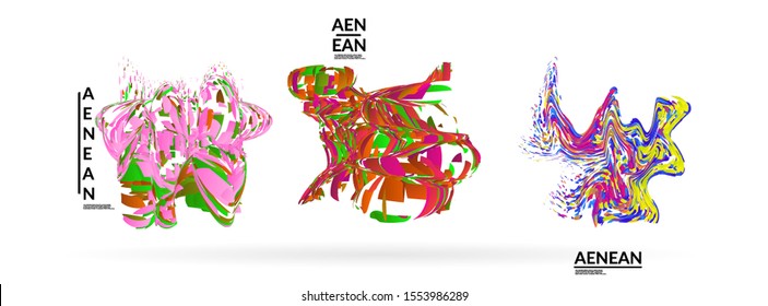 Abstract futuristic shapes made of small particle explosion. Optical art geometric background with high speed of motion. Futuristic vector illustration badge set.
