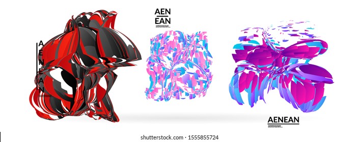 Abstract futuristic shapes made of small particle explosion. Optical art geometric background with high speed of motion. Futuristic vector illustration badge set.

